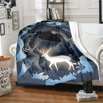 Elk  Forest Deer Cartoon Pattern Printing Manta Sofa Bed Cover Soft  Blanket Plaid Soft Warm Flannel Throw Blankets Fans Gif