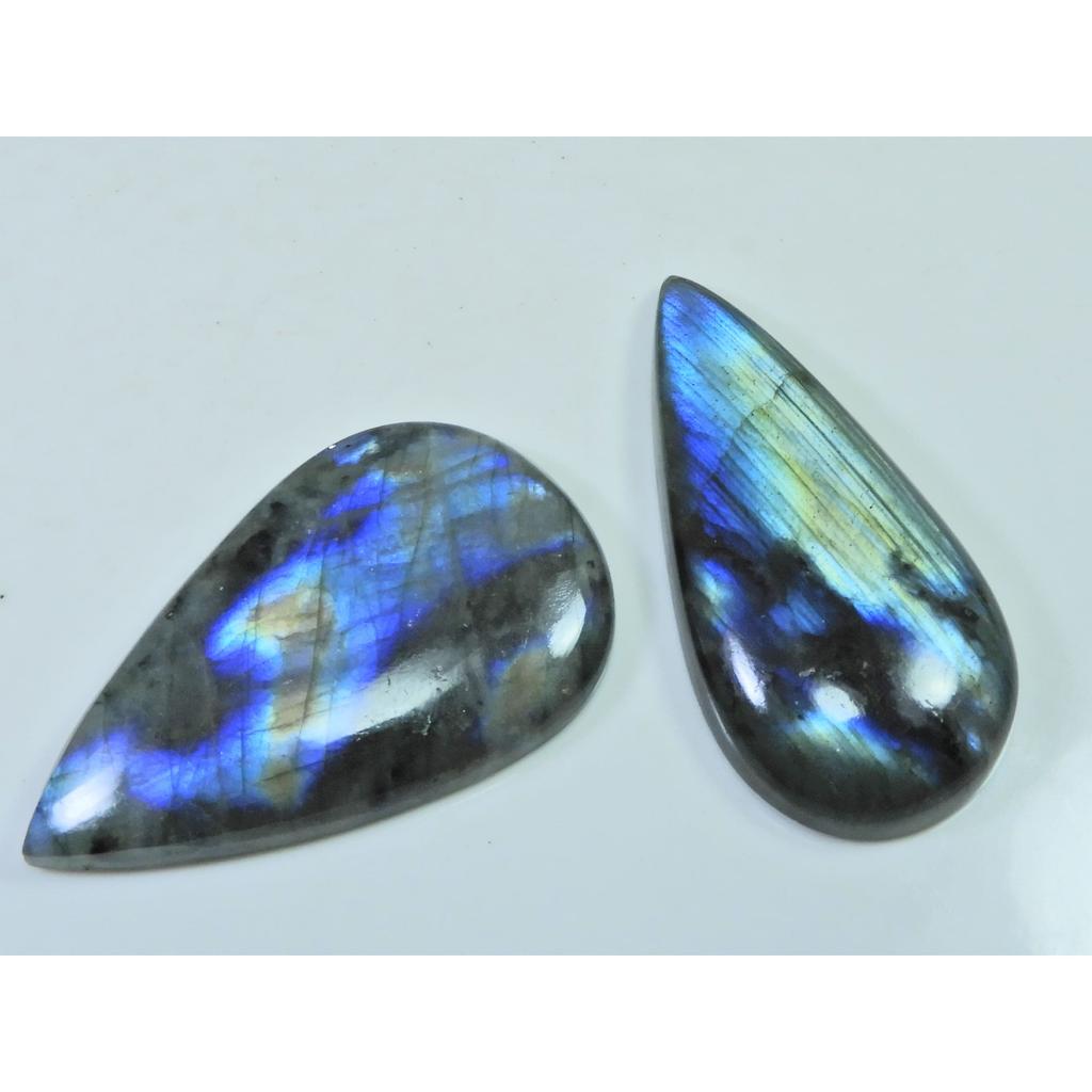 47-50 MM Natural Labradorite Multi Pear Cabochon Loose Gemstone 2 Pcs Lot D-210