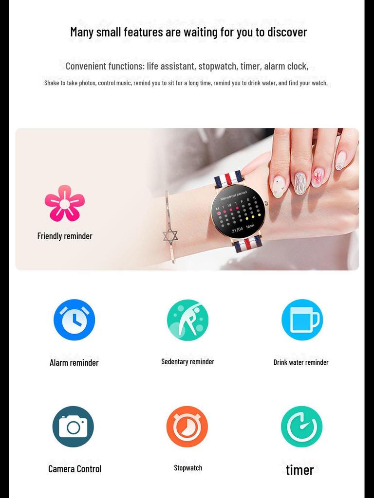 T8 Women's Smart Watch - 1.36\" Always-On Display, Stylish 360x360 Bracelet