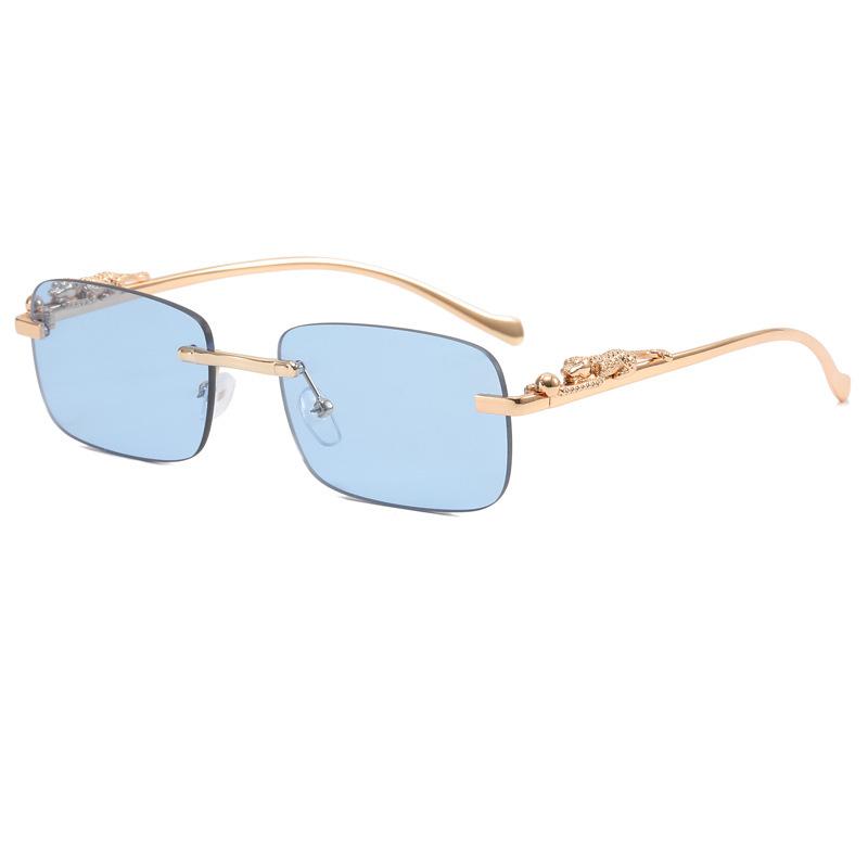 Randlose Leopard Transparente Sonnenbrille Damen Trend Quadratische Sonnenbrille Verziert Street Brille