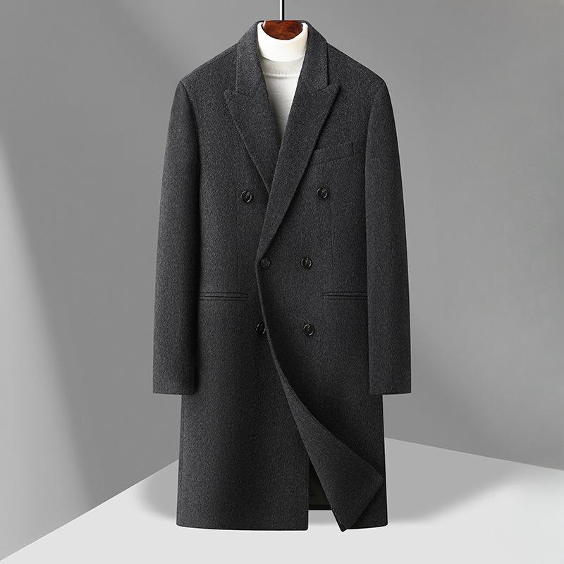 Woolen Coat Men's Autumn and Winter Double-breasted Long Thickened White Duck Down Take-off Liner Double-sided Woolen Coat Jacket