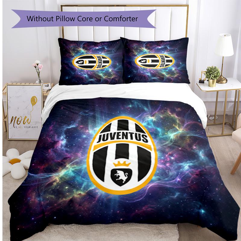 Juventus FC Pattern Printed 3PCS Bedding Set Soft Skin-Friendly Washable Duvet Cover & Pillowcases Set All Season Bedroom