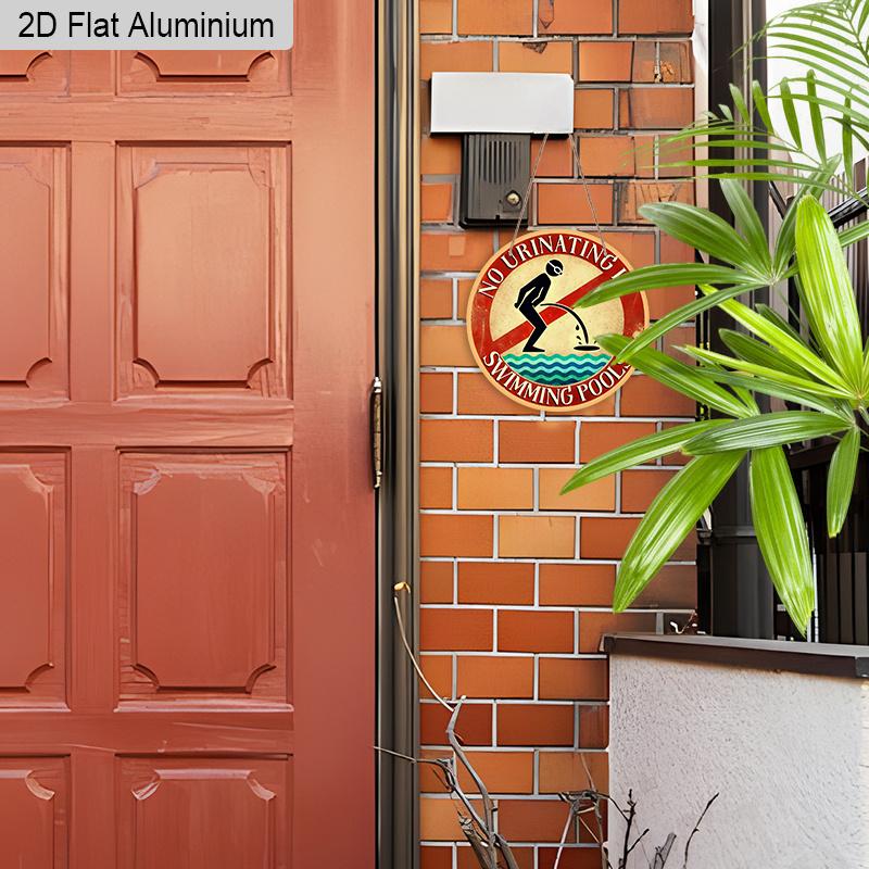 2D Flat Vintage Warning Aluminium Sign - Unique Figurine Ornaments with No Urination In Swimming Pools - Swimming Pools Hanging Ornament - No