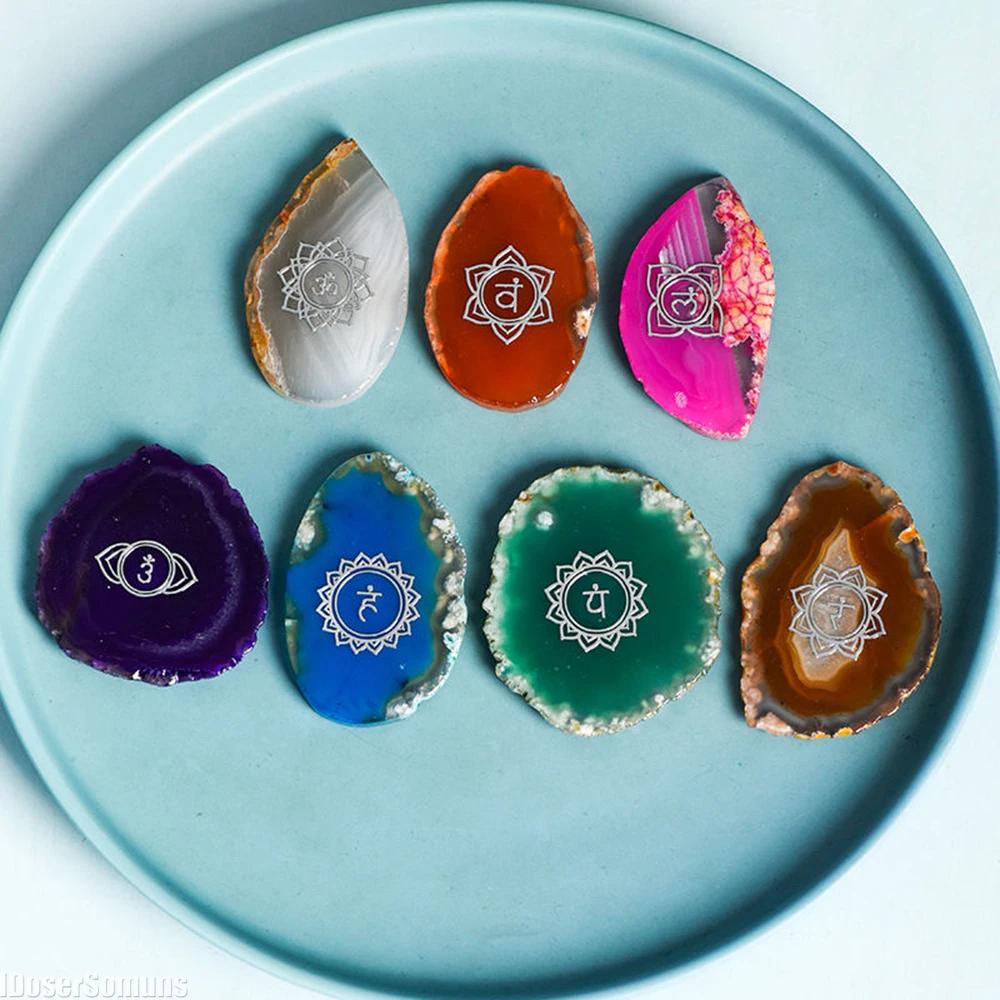 7 Chakra Symbol Crystal Stones Set Natural Reiki Healing Crystal Bulk Palm Polished Pocket Gemstones for Meditation Balancing