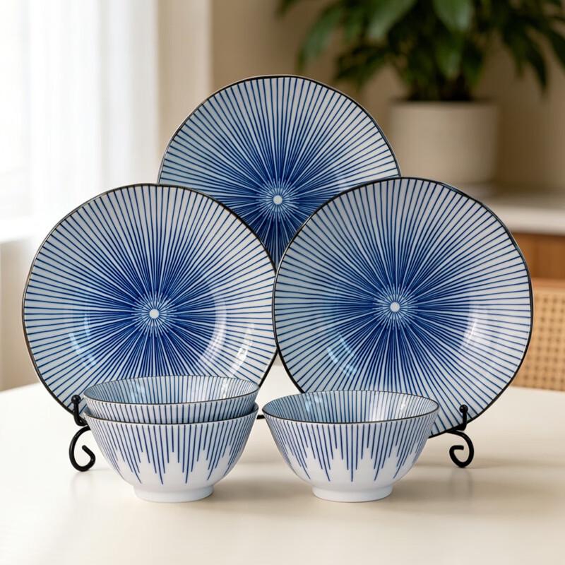 Mino Yaki Musical Note Ten Grass 6-Piece Ceramic Tableware Set