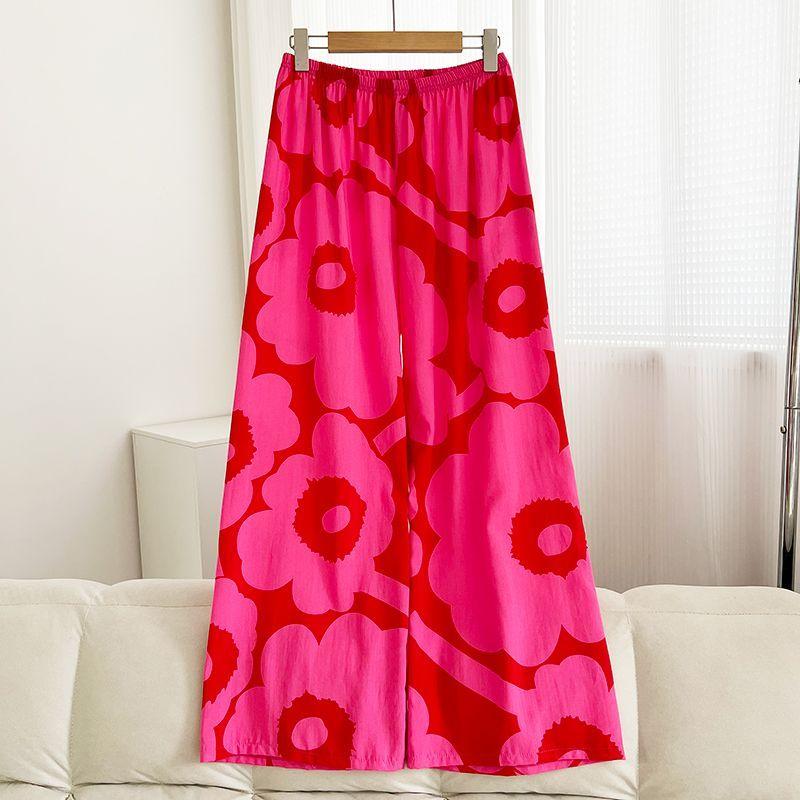 

Хлопковые брюки с широкими штанинами женские летние свободные укороченные прямые с высокой талией для сна One size