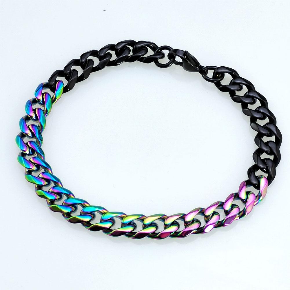 New 316L Stainless Steel Black and Iridescence Dual Hip Hop Bracelet Anklet