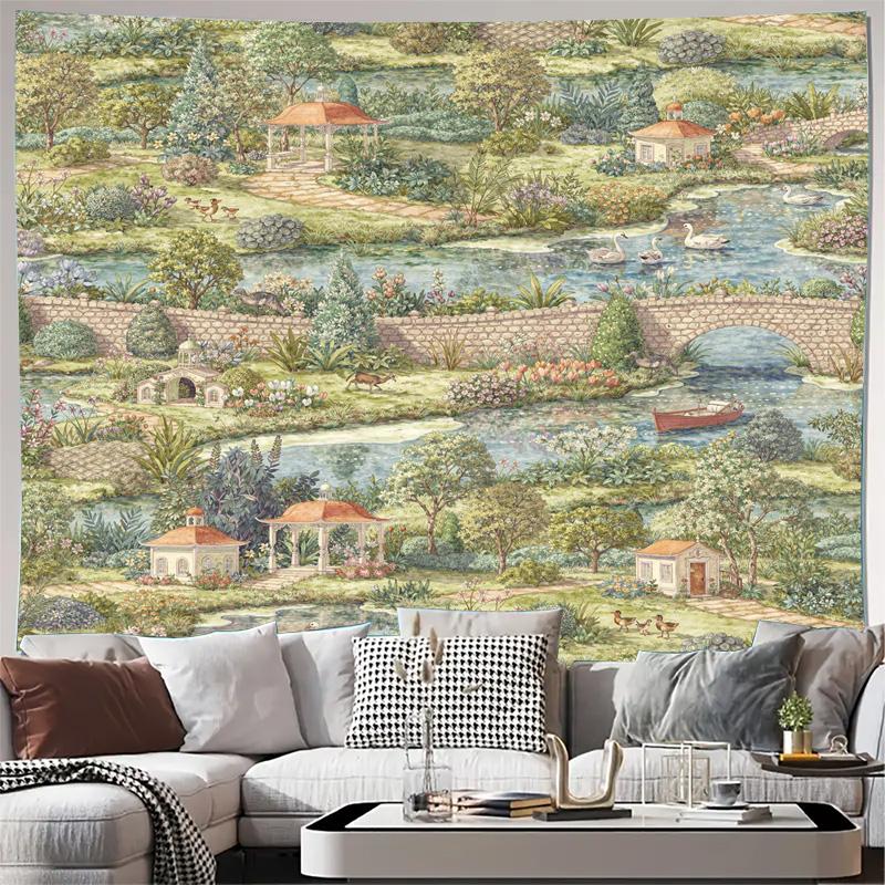 Luxurious Vintage Tapestry Wall Hanging Large Living Room Decor Garden Landscape Art Print Cottagecore Spring Pastoral Cottage H