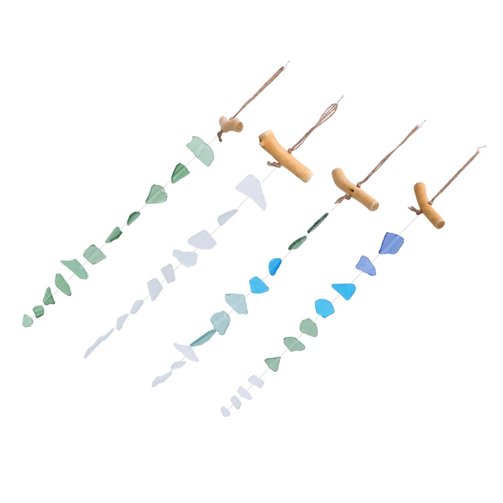 

4pcs Sea Glass and Driftwood Chime Sandblasted Glass Hand Crafted Wind Chime Garden Yard Indoor Outdoor Decorations