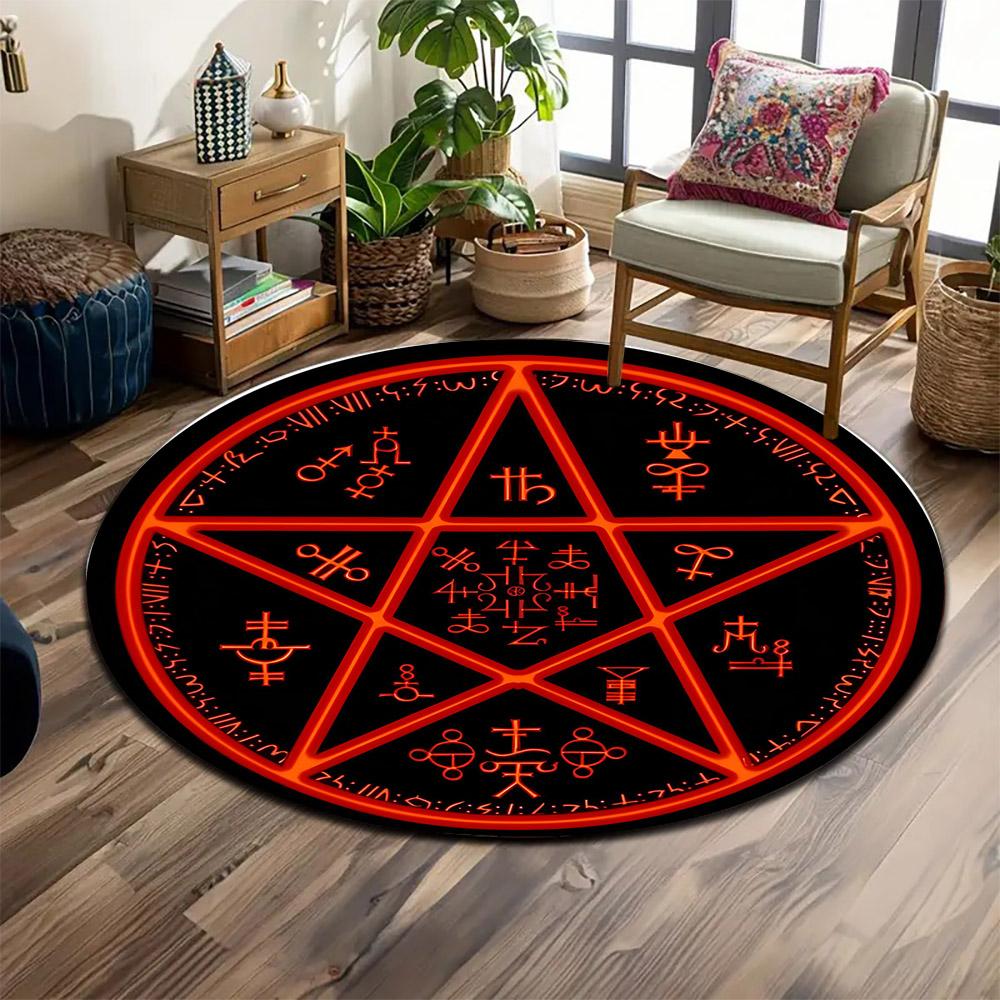 Mystical Pentagram Symbol Design Print Round Rug, Living Room, Bedroom, Playroom Carpet, Non Slip Floor Mat, Gift