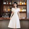 One-word Shoulder White Summer Evening Dress Host Temperament Banquet Can Usually Wear French Graduation Dress