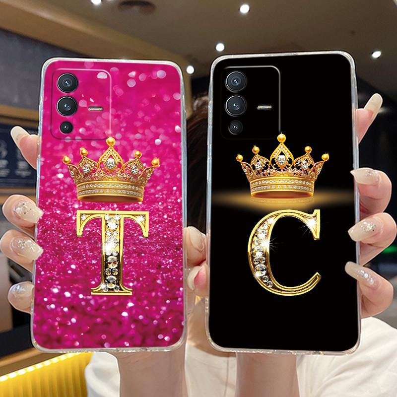 For Vivo V23 Pro New Crown Letter Pink Shiny A To Z Couple Phone Case For Vivo V23 Pro Transparent TPU Shockproof Soft Casing