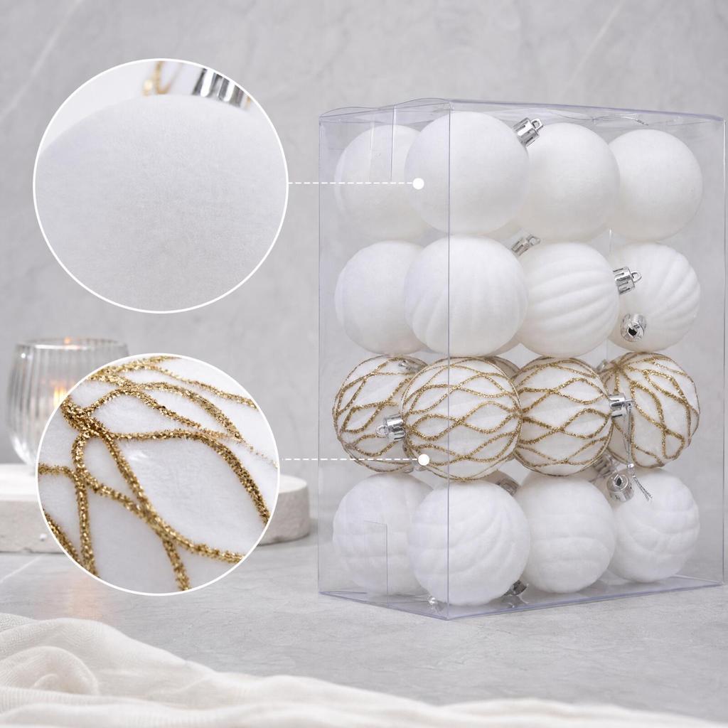 24 Pieces Velvet Texture Spherical Christmas Tree Hanging Ornament Lightweight