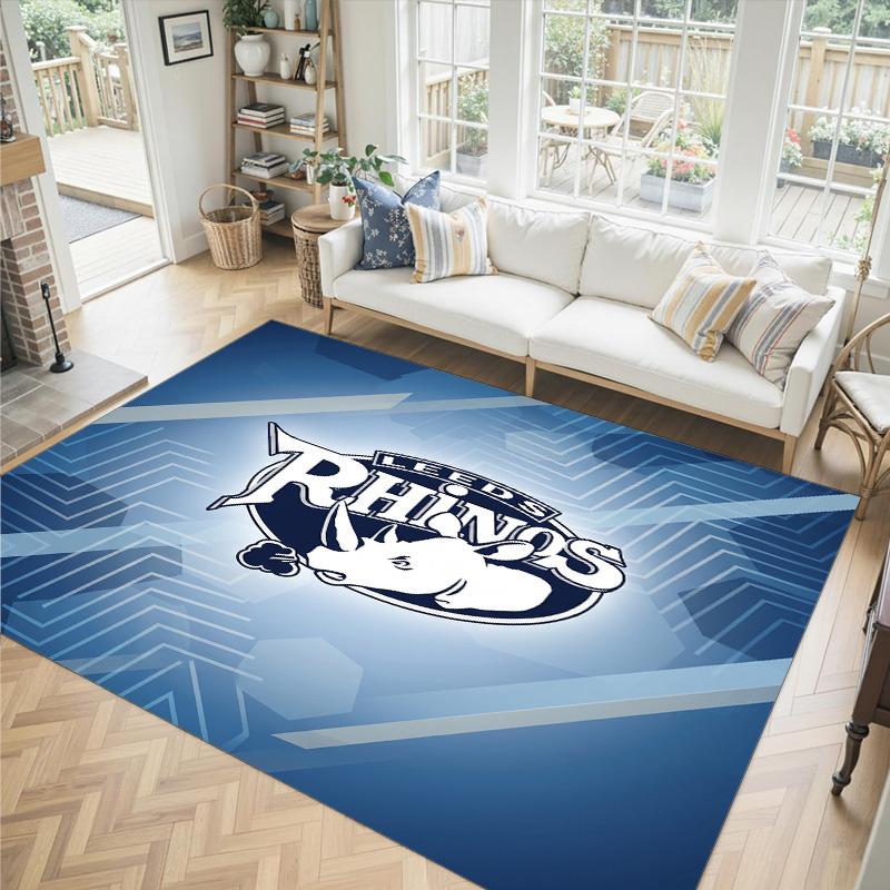 Leeds Rhinos Design Crystal Velvet Carpet Cozy Non?Slip Printed Rug For Bedroom Living Room Entrance