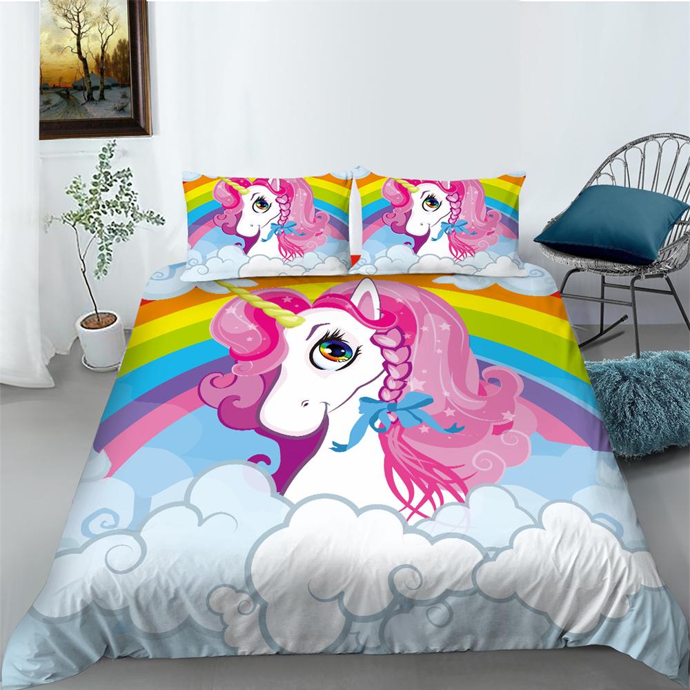 Bedding Set 3D Unicorn Print Bed Cover Home Bedclothes Bedroom Decor Hot Sale Pillowcase Polyester Bedclothes