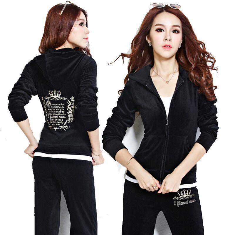 

Женский спортивный костюм из золотистого бархата в корейском стиле, осень 2022 г. M чёрный