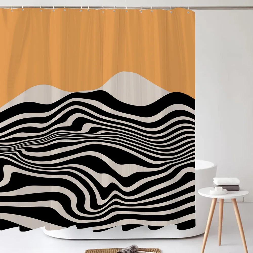 Bathroom Nordic Abstract Painting Shower Curtain Medieval Minimalist Art Polyester Fabric Shower Curtain 180 * 180CM with Hooks