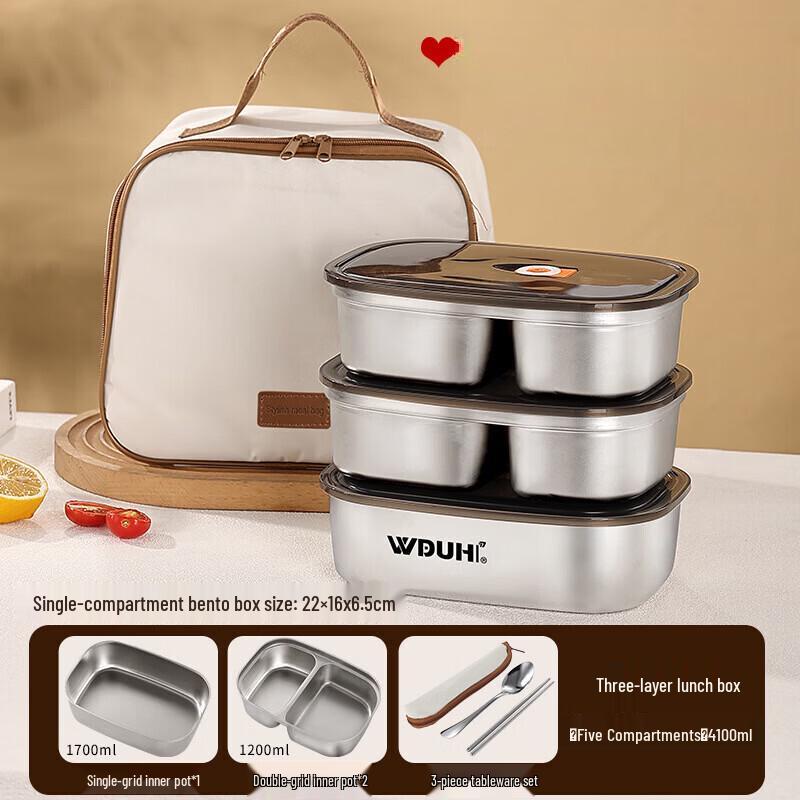 ZISIZ 304 Stainless Steel 3-Layer 5-Compartment Insulated Lunch Box