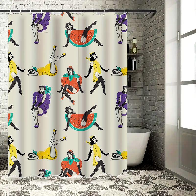 Vibrant Retro Bath Curtain Set Funny Cartoon Print Shower Curtains For Kids Bathroom Decoration In Multiple Colors!