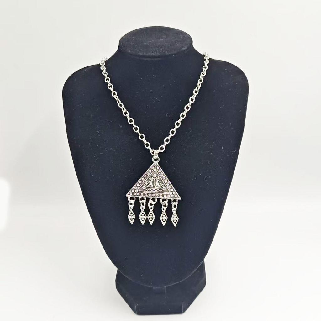 Retro Ethnic Kazakh Triangle Tassel Jewelry Set: Earrings & Necklace