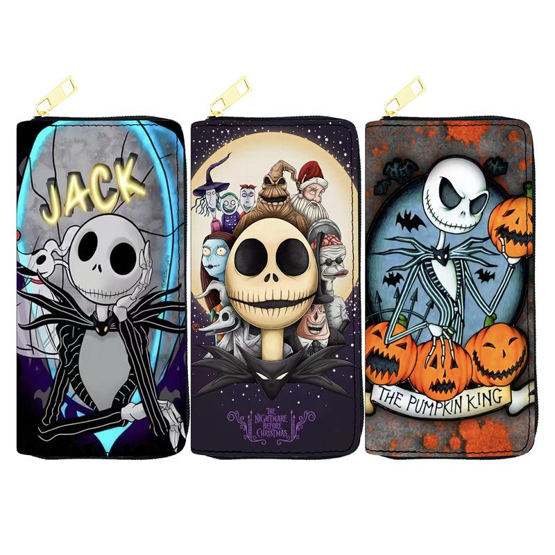 Nightmare Before Christmas PU Wallet Women Long Zip Clutch Makeup Bag Jack Skellington 3pcs