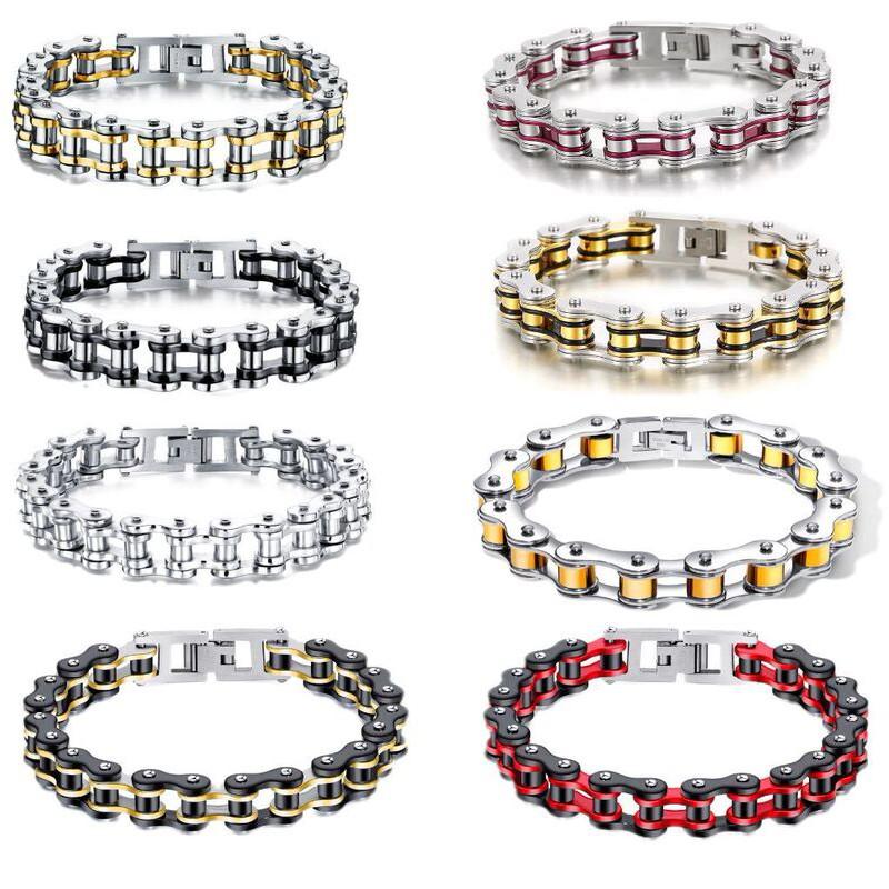 Stainless Steel Chain Bracelet Men Women Cycling Biker Punk Style Titanium Geometric Design