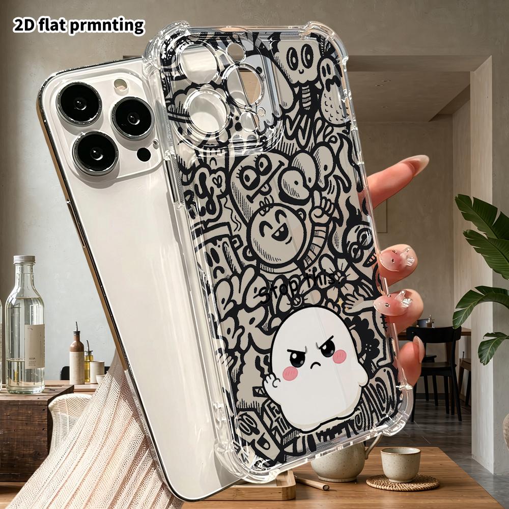 Phone Case: 2D Flat Suitable for iPhone 18 17 16 15 14 13 Pro Transparent Corner Protection Case, Stop, Christmas and Halloween Gifts