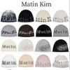 Matin Kim Letter Knit Beanie Hat Unisex Streetwear Winter Cap Men Women Trendy Korean Fashion Cold Weather Accessory