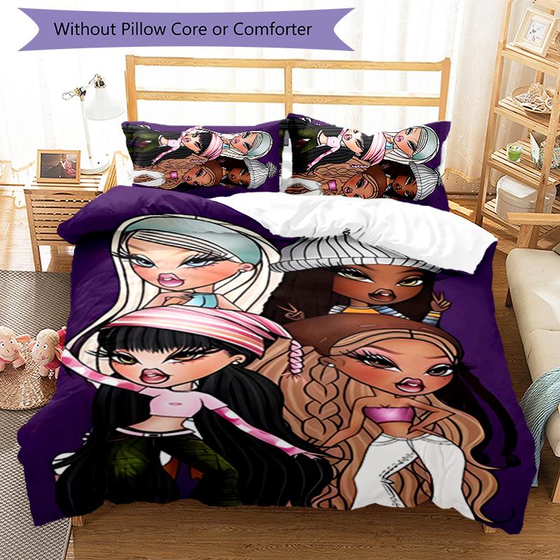 3pcs Bratz1 pattern bedding set duvet cover set includes duvet cover &pillowcases, perfect all season bedroom decoration & gift