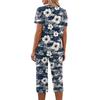 Women Two Piece Set Hawaiian Print Sportswear Short Sleeve V Neck Top Casual Capri Pants Lounge Wear Set