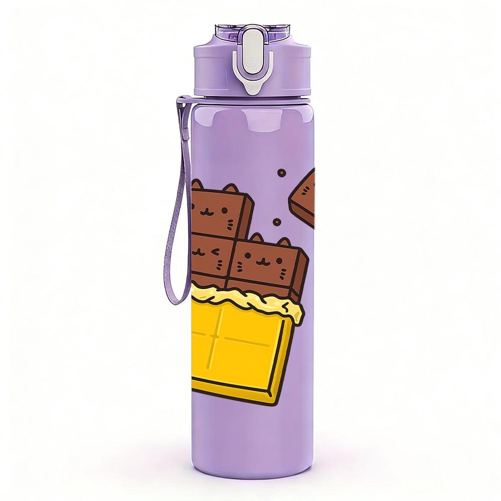 1PC Chocolate Bar Cartoon Pattern 750ml Color Plastic Sports Water Bottle Leakproof Flip Straw Lid Suitable for Sports Office Home Use