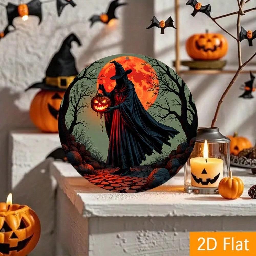 Halloween Pumpkin Lantern Metal Tin Sign Witch Moon Wall Decor Indoor Outdoor