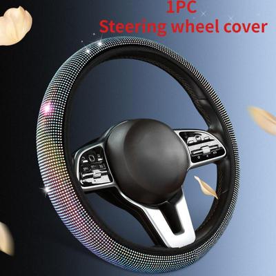 Car Rhinestones Steering Wheel Cover with Crystal Sparkling Car Suv Steering Wheel Protector 38cm
