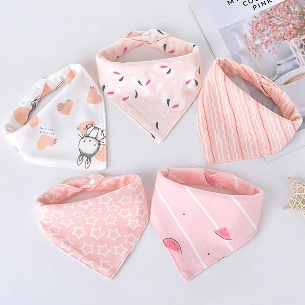 5PCS/SET Triangle Design Cotton Bibs Cartoon Print Saliva Towel Cute Feeding Bibs Newborn Feeding