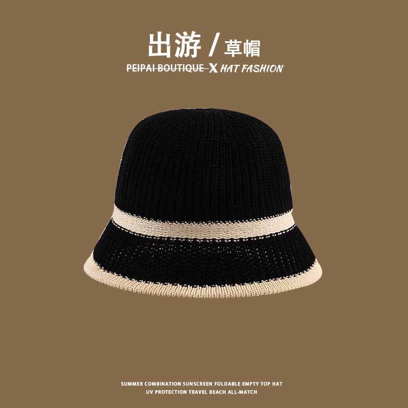 Women's Straw Hat Woven Sunshade Beach Hat Summer Hollow Breathable Bucket Hat Beach Sunshade Hat