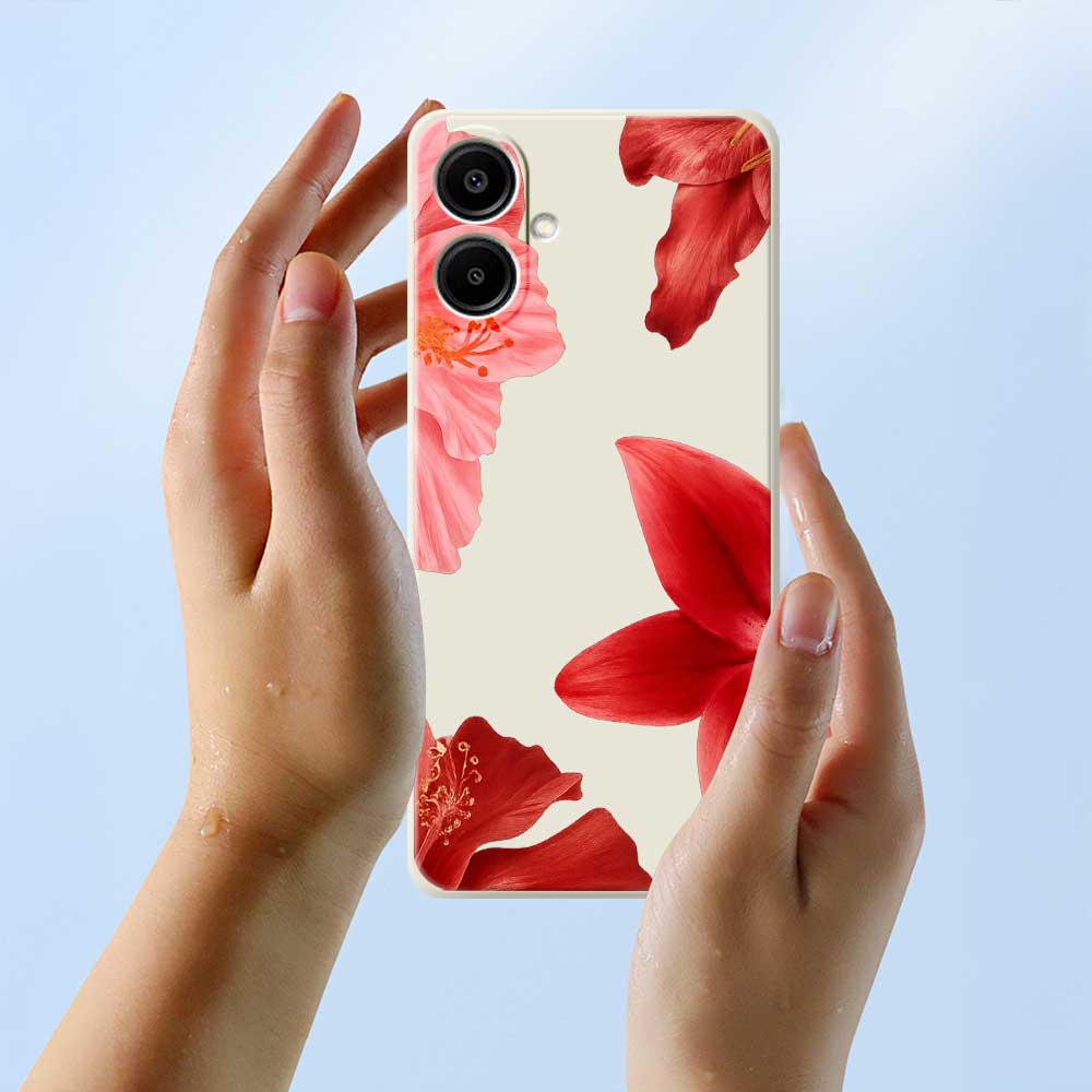 For Samsung Galaxy A07 4G Case Red Flower Pattern Printing Straight Edge TPU Phone Back Cover