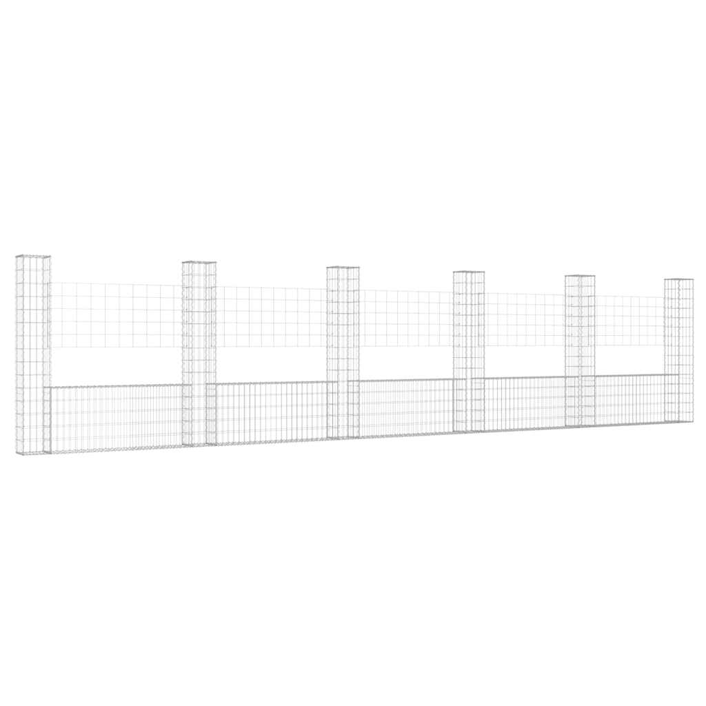 vidaXL Gabionenkorb U-Form mit 6 Säulen Eisen 620x20x150 cm