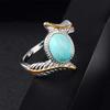 Vintage Two Tone Twist Leaf Faux Turquoise Ring Women Wedding Engagement Jewelry