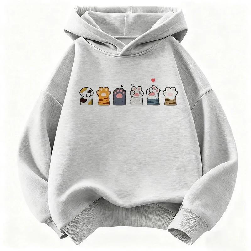 New autumn/winter style cat paw pattern children's sports hoodie, cute Harajuku style boys' and girls' hoodies, autumn/winter