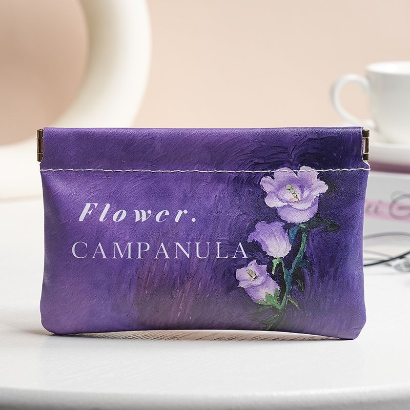 Oil-painting Fabric Auto-open Mini Makeup Pouch, Fits Cables, Charger, Lipstick & Earbuds, Artistic & Portable.