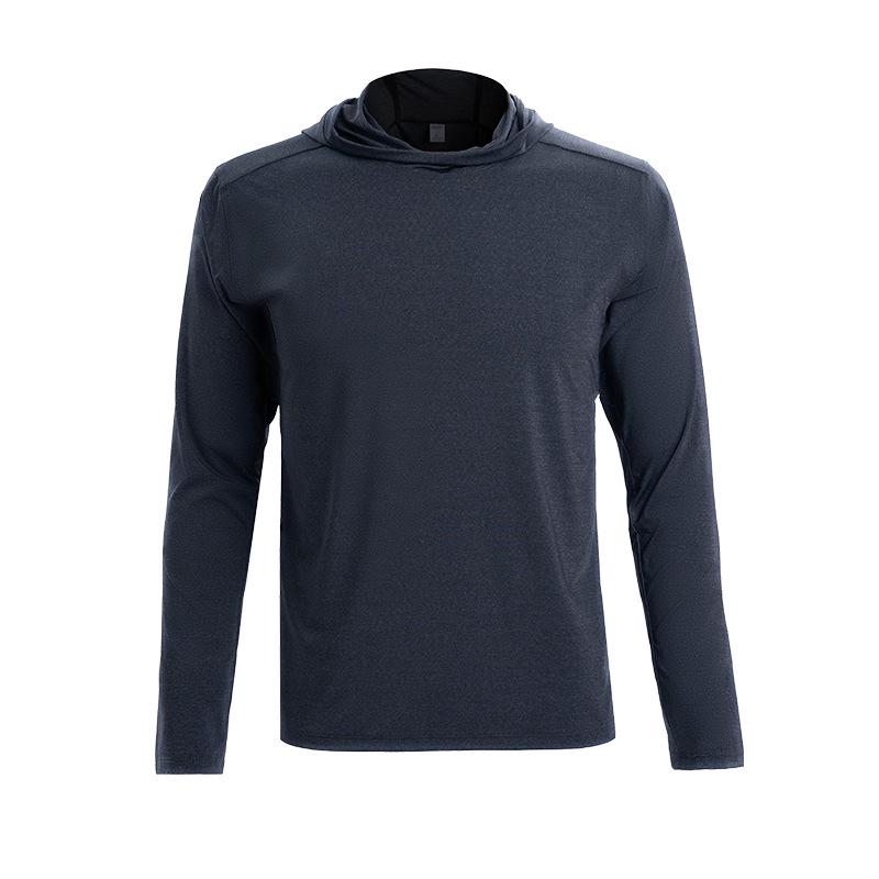 Bird House Men's Long Sleeve Hooded Fitness Wear - Loose Fit Elastic Muscle Training T-Shirt