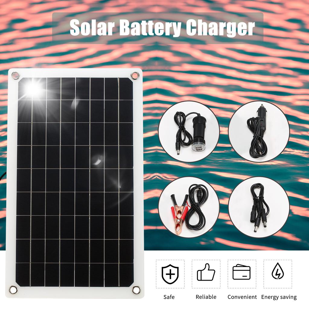 12V 20W Solarpanel monokristalline Silizium-Solarzelle mit Dual-USB-Autoladegerät, Feuerzeug, Alligator
