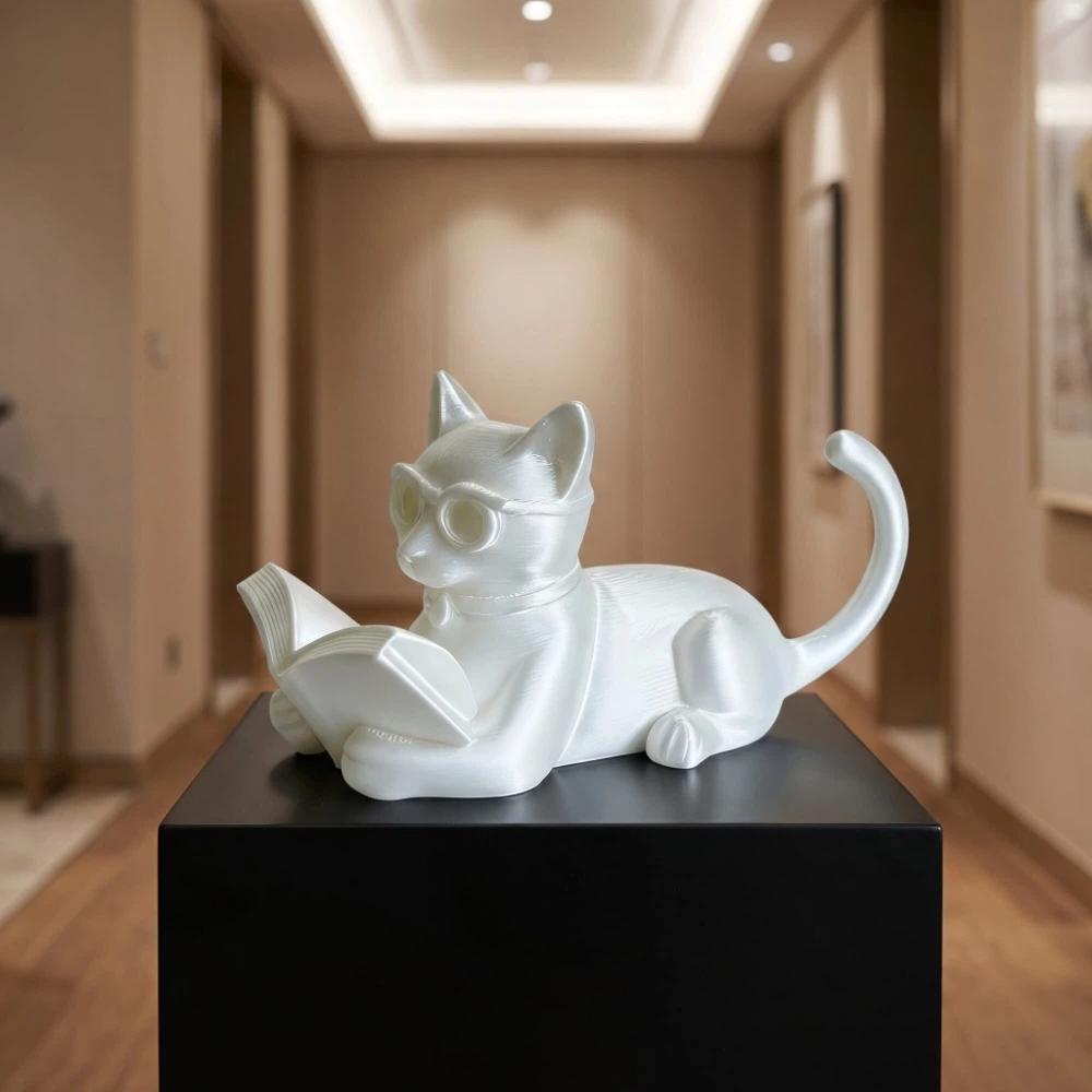 3D Printed Desktop Cat Decorations Cute Decorative Cat Statues Reading Cat Ornament  Bedroom Decor