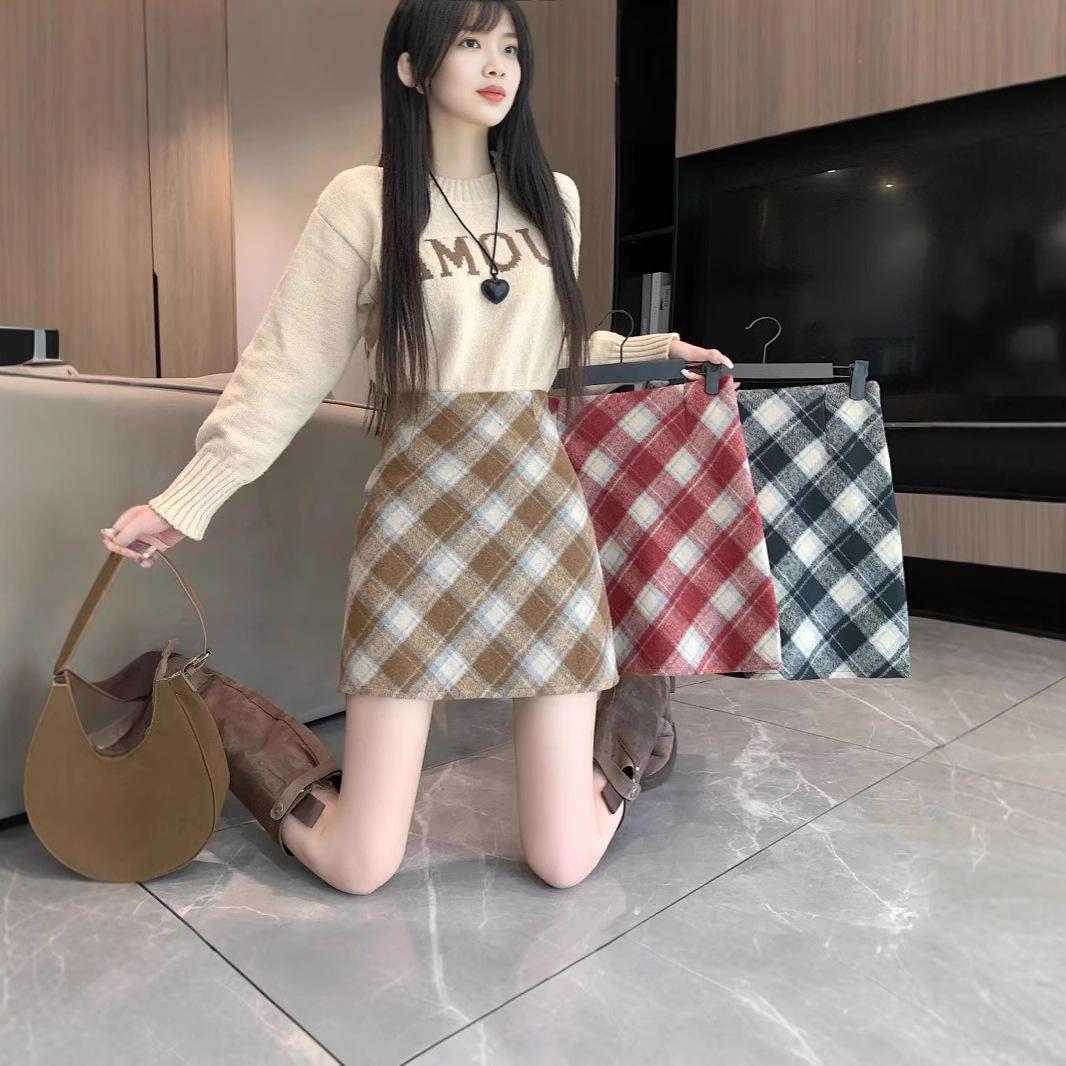 

Women s High Waist Plaid Wool Midi Skirt - Autumn/Winter Bodycon Slimming Style Extra Large
