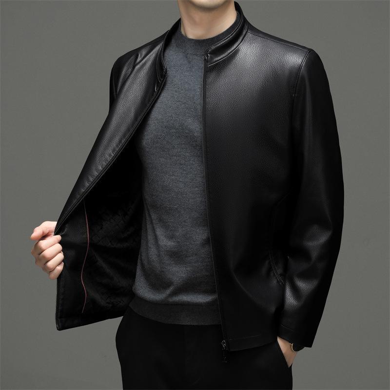 Frühling und Herbst Neue Lederjacke für Väter Herren Lässig Samt Verdickt Echtes Leder Schafslederjacke