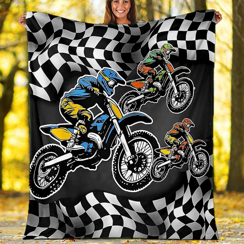 Coperta a Tema Stampata con Motivi di Moto da Fuoristrada - Perfetta per Divano, Letto, Viaggi e Uso Esterno | Lavabile in Lavatrice, Accogliente e Resistente.