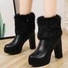 Autumn and winter thick heel Martin boots women's high heel warm short boots bow large size women's short boots