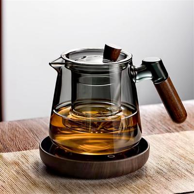 600ml Walnut Wooden Handle Lid Filter Glass Teapot Tea Water Separation Glass Tea Pot Office Kung Fu Tea Set Teaware