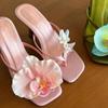 Flowers Decoration Flip Toe Slippers Sexy Square Toe Thin Heel Corss Tied Slip On New Arrivals Fashion Women Shoes