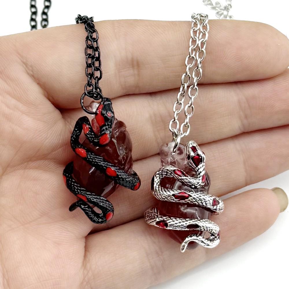 European and American Style Heart & Snake Couple Necklace - Halloween Personalized Exaggerated Design Clavicle Chain